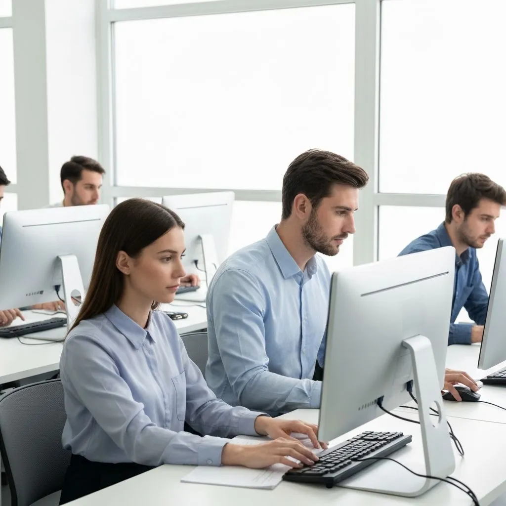 Professional accounting students in modern classroom